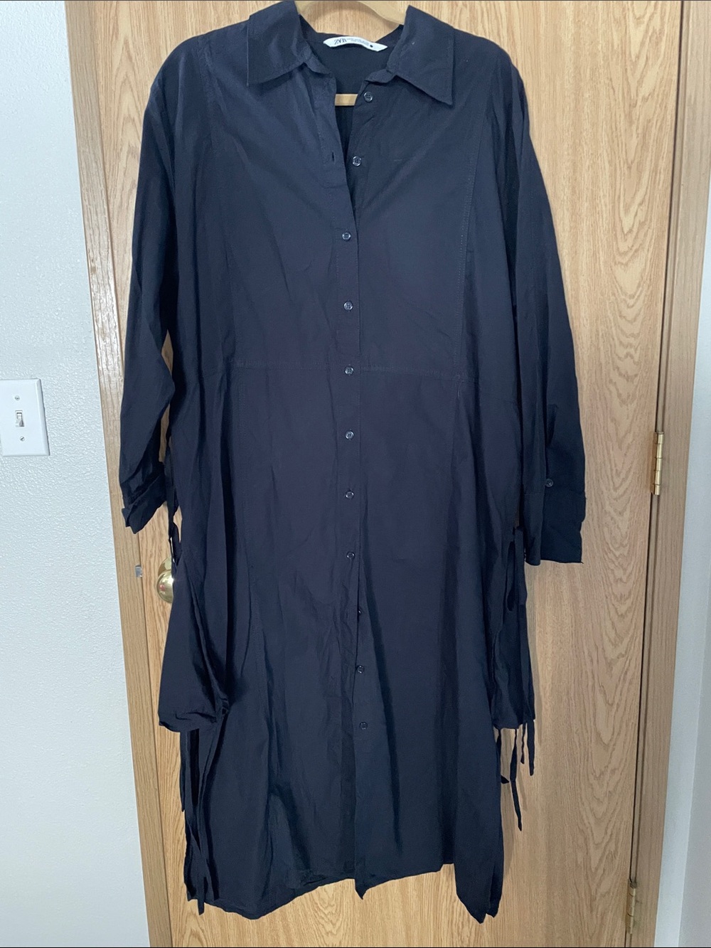 Zara Navy Long Button-Up Shirt Dress
